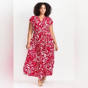 NEW NWT AVENUE PLUS size Elegant Red and White Floral Maxi Dress Sz 22/24